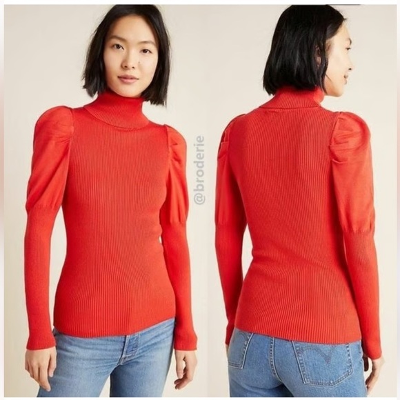 Anthropologie Sweaters - Anthropologie Cecilia Puffed Sleeves
Turtleneck long sleeve top sz M preloved